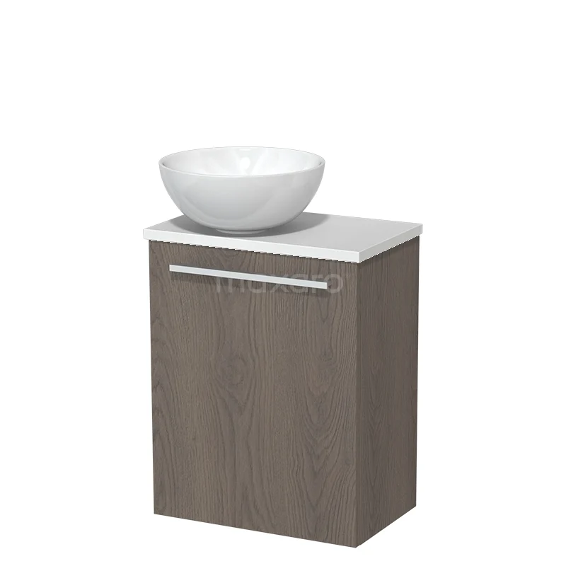 Toilet unit with wash basin | 41 cm Dark brown oak Flat front High-gloss white Ceramic basin Matte white worktop TMK10-06660