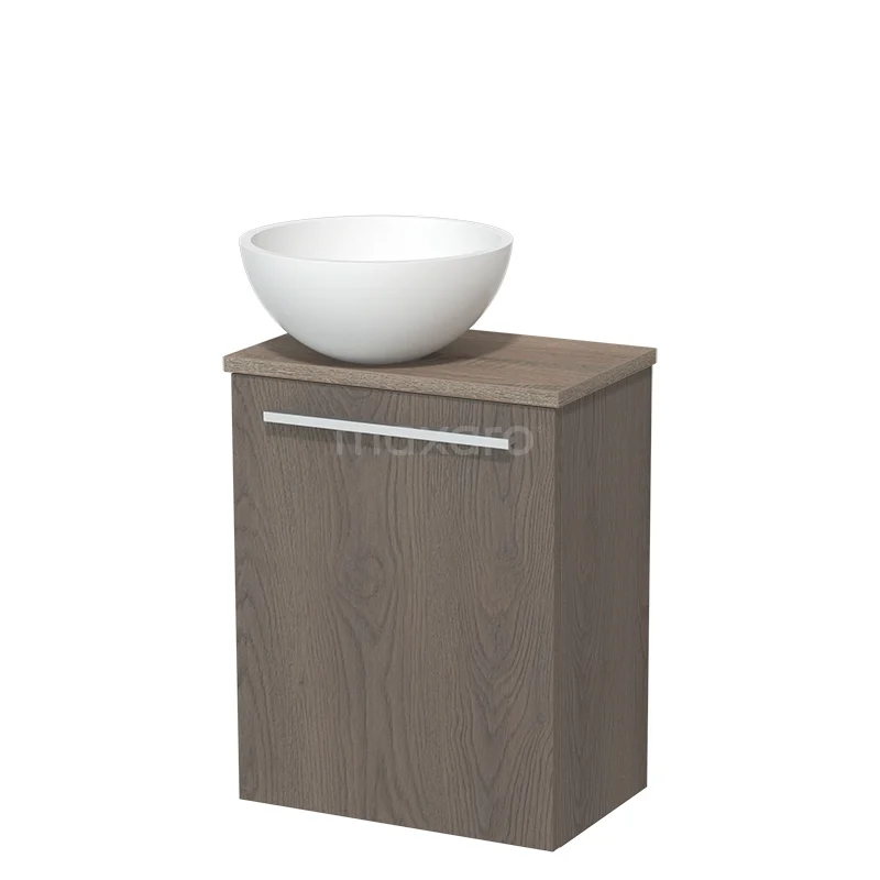 Toilet unit with wash basin | 41 cm Dark brown oak Flat front Matte white Solidtop wash basin Solid surface Worktop Oak TMK10-06693