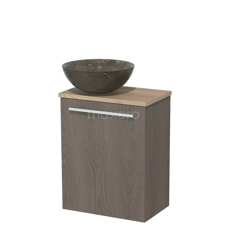 Toilet unit with countertop wash basin | 41 cm Dark brown oak Flat front Blue stone Natural stone countertop wash basin Light brown oak worktop TMK10-02886