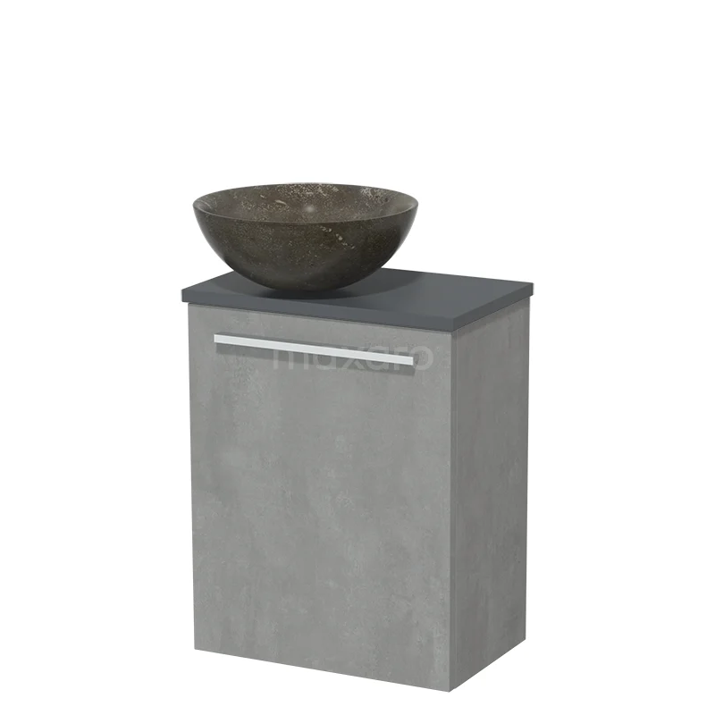 WC-Möbel mit Aufsatzwaschbecken | 41 cm Hellgrauer Beton Glatte Front Blaustein Naturstein Aufsatzwaschbecken Dunkelgraue Platte TMK10-06856 Grau Badmöbel mit Steinoptik Aufsatzwaschbecken, modernes Design und Softclose-Schublade, ideal für stilvolle und praktische Badezimmergestaltung.