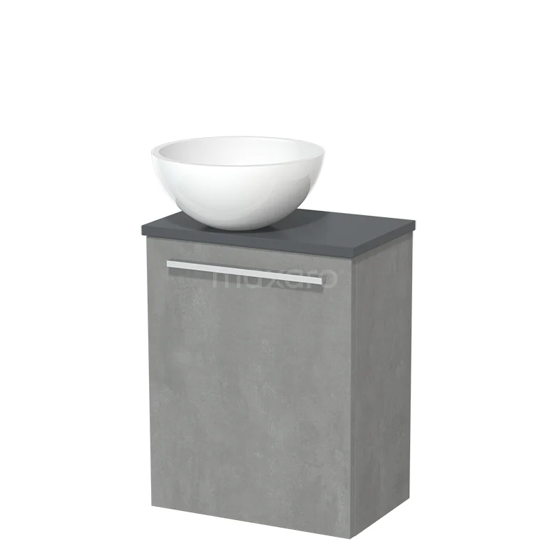 Toilet unit with countertop wash basin | 41 cm Light grey concrete Flat front High-gloss white Mineral marble basin Dark grey concrete fronts TMK10-06857
