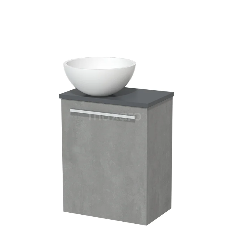 Toilet unit with countertop wash basin | 41 cm Light grey concrete Flat front Matte white Solidtop wash basin Dark grey concrete worktop TMK10-06858