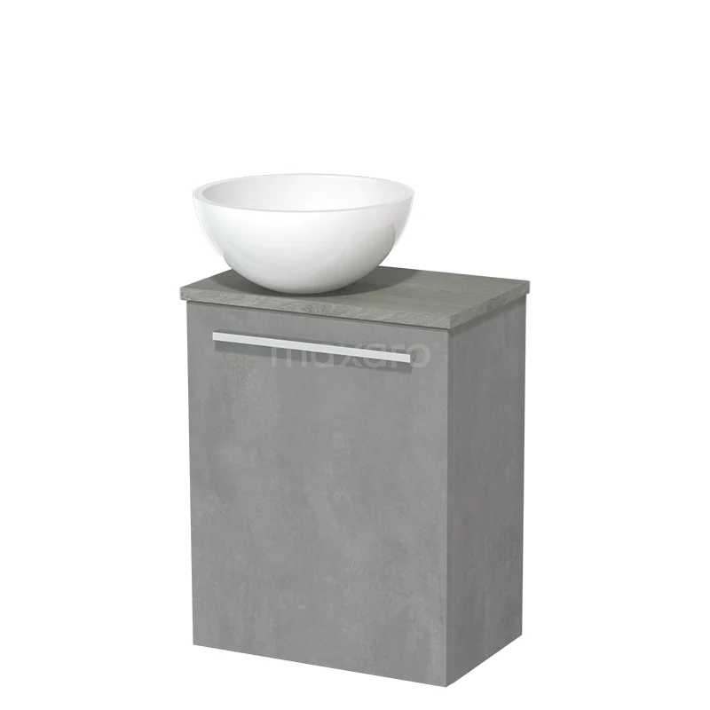 Toilet unit with countertop wash basin | 41 cm Light grey concrete Flat front High-gloss white Mineral marble worktop Grey oak worktop TMK10-02650