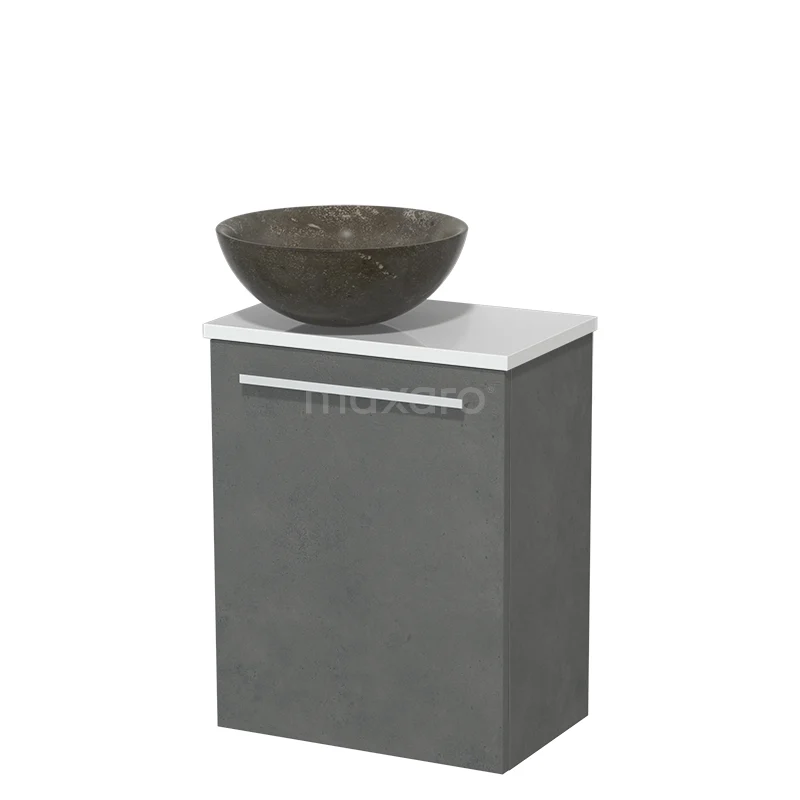 Toilet unit with wash basin | 41 cm Dark grey concrete Flat front Blue stone Natural stone countertop wash basin High-gloss white worktop TMK10-06896
