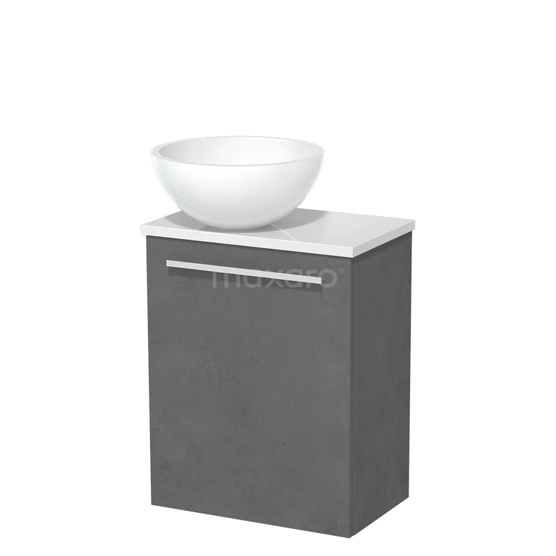 Toilet unit with wash basin | 41 cm Dark grey concrete Flat front High-gloss white Mineral marble basin High-gloss white worktop TMK10-06897