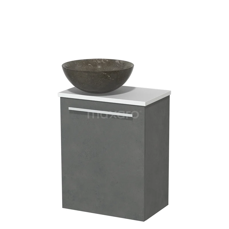 WC-Möbel mit Aufsatzwaschbecken | 41 cm Dunkelgrauer Beton Glatte Front Blaustein Naturstein Aufsatzwaschbecken Matt Weiß Platte TMK10-06901 Grauer Badschrank mit Waschbecken, Natursteine Aufsatzwaschbecken, minimalistisches Design und klare Verarbeitung, perfekt für moderne Bäder.