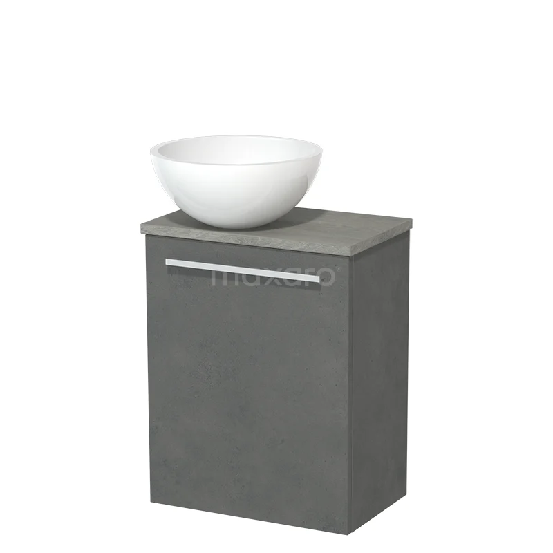 Toilet unit with countertop wash basin | 41 cm Dark grey concrete Flat front High-gloss white Mineral marble worktop Grey oak worktop TMK10-02715