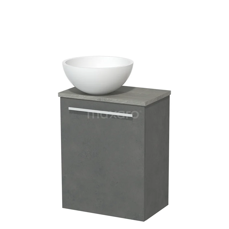 Toilet unit with wash basin | 41 cm Dark grey concrete Flat front Matte white Solidtop wash basin Grey oak worktop TMK10-02716