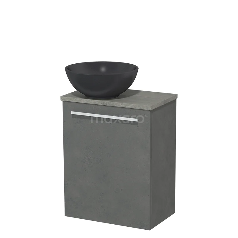 Toilet unit with countertop wash basin | 41 cm Dark grey concrete Flat front Matte black Quartz worktop Grey oak worktop TMK10-02717