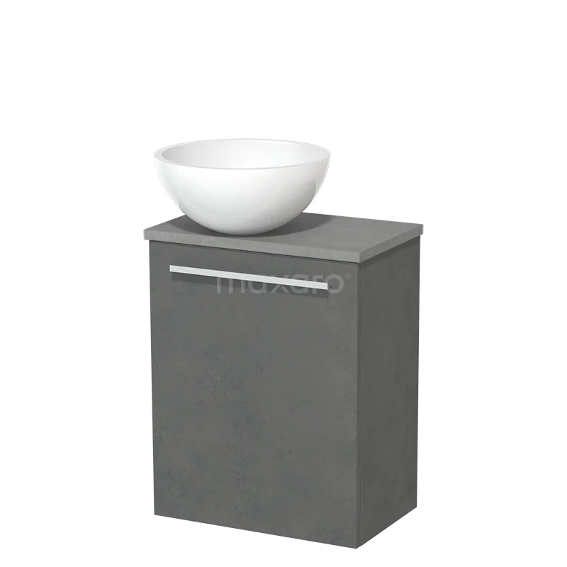 Toilet unit with countertop wash basin | 41 cm Dark grey concrete Flat front High-gloss white Mineral marble basin Light grey concrete worktop TMK10-06937