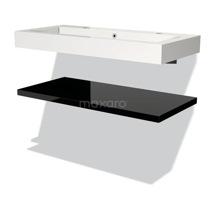 Modulo Vanity units with basin | 100 cm High-gloss black front Mineral marble Basin with worktop BMW10-00020