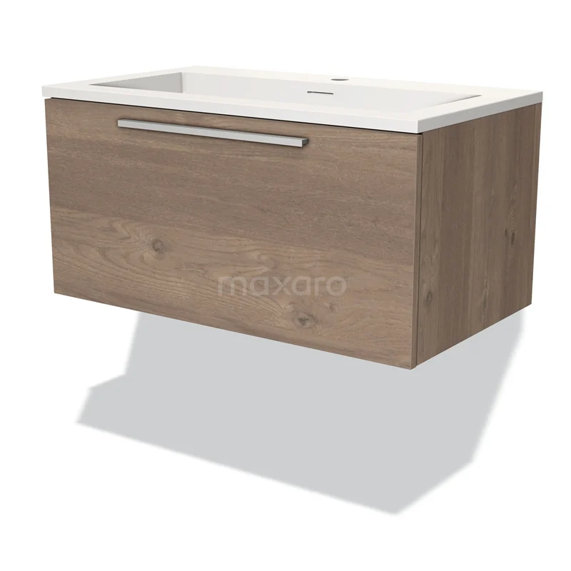 Modulo Vanity units with basin | 80 cm Mid brown oak Flat front Solid surface 1 drawer BMW11-02585