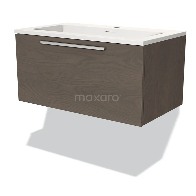Modulo Vanity units with basin | 80 cm Dark brown oak Flat front Solid surface 1 drawer BMW11-02587