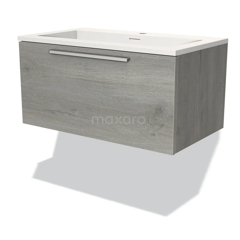Modulo Vanity units with basin | 80 cm Grey oak Flat front Solid surface 1 drawer BMW11-02589