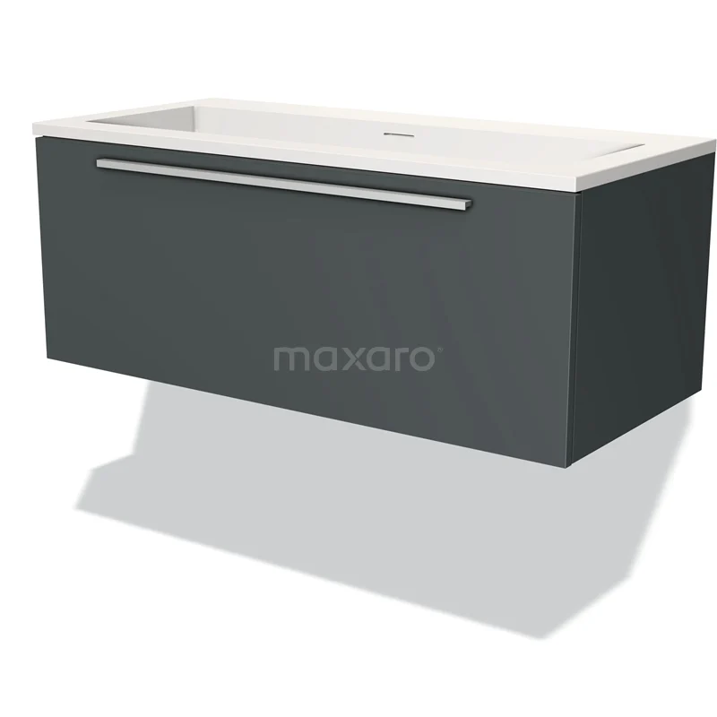 Badmöbel 100cm Modulo Dunkelgrau 1 Schublade Flaches Waschbecken Solid Surface BMW11-02605 Graues hängendes Waschtisch mit Schublade, modernes Design, weißes keramisches Waschbecken, ideal für ein stilvolles Badezimmer.