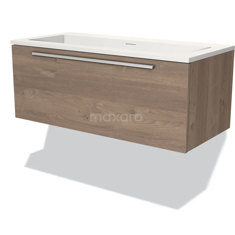 Modulo Vanity units with basin | 100 cm Mid brown oak Flat front Solid surface 1 drawer BMW11-02617