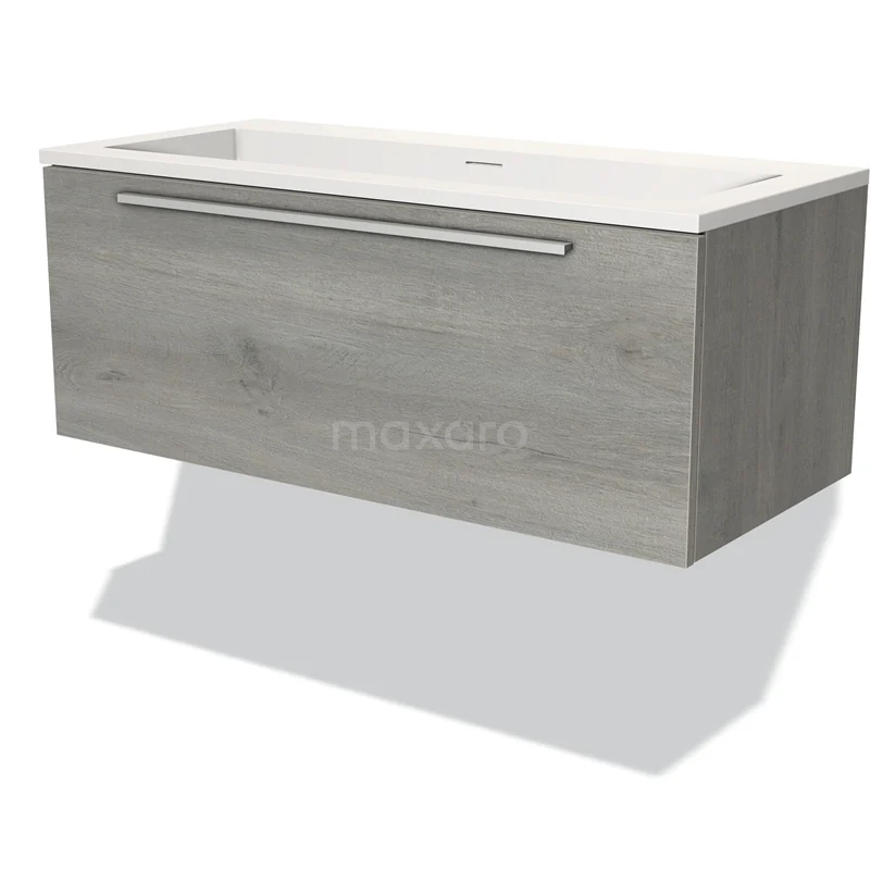 Modulo Vanity units with basin | 100 cm Grey oak Flat front Solid surface 1 drawer BMW11-02621