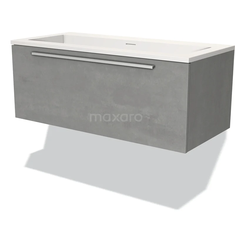 Modulo Vanity units with basin | 100 cm Light grey concrete Flat front Solid surface 1 drawer BMW11-02623