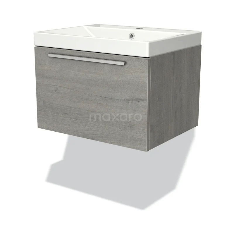 Modulo Vanity units with basin | 60 cm Grey oak Flat front Ceramic 1 drawer BMW11-02781