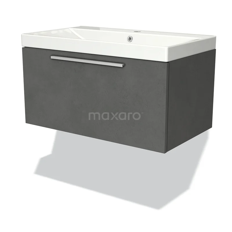 Modulo Vanity units with basin | 80 cm Dark grey concrete Flat front Ceramic 1 drawer BMW11-02816