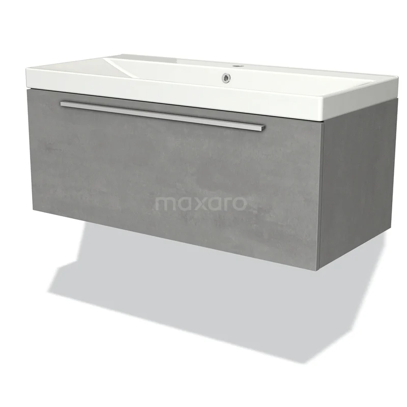Modulo Vanity units with basin | 100 cm Light grey concrete Flat front Ceramic 1 drawer BMW11-02847