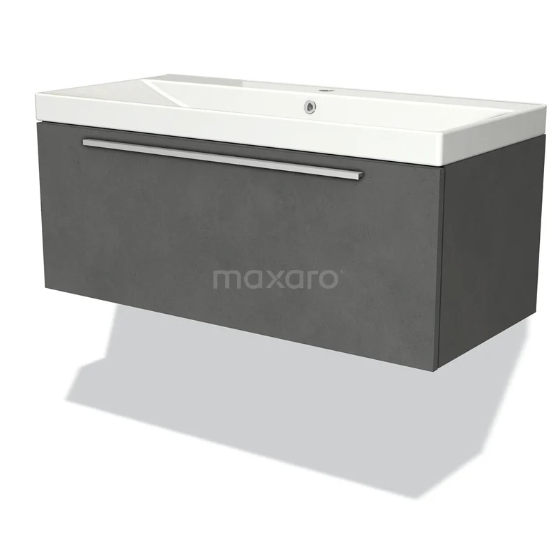 Modulo Vanity units with basin | 100 cm Dark grey concrete Flat front Ceramic 1 drawer BMW11-02848