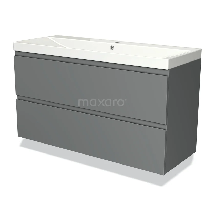 Grey Bathroom unit with integrated vanity units with basin, two drawers and sleek design, ideal for modern bathroom design.