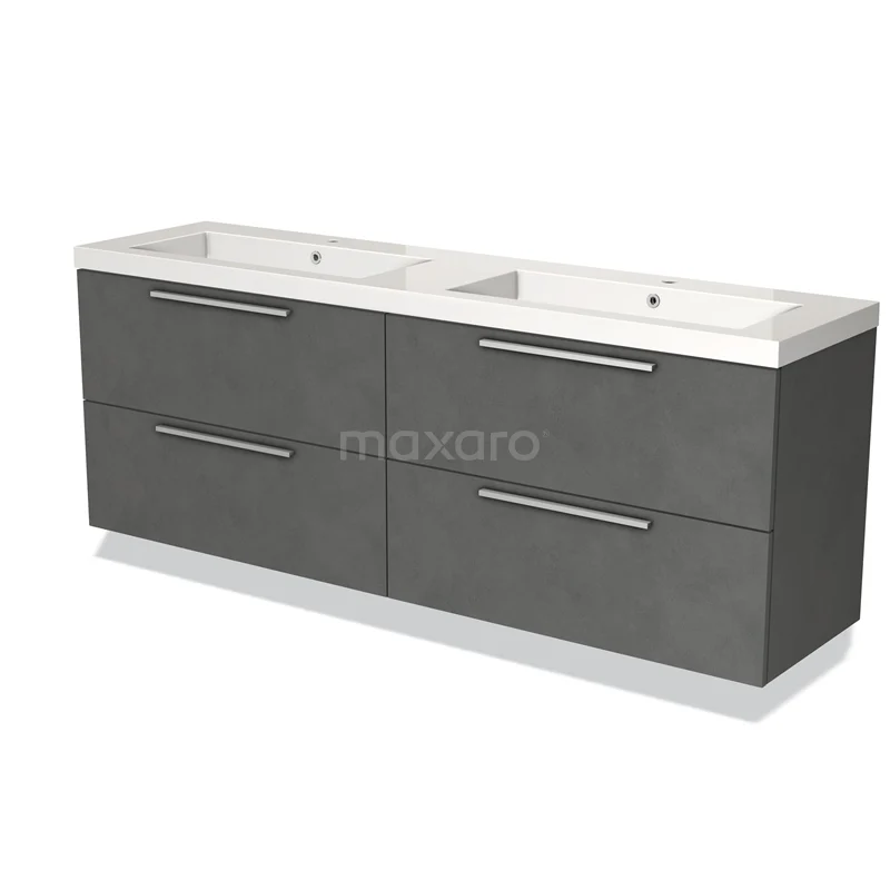 Modulo Vanity units with basin | 180 cm Dark grey concrete Flat front Mineral marble 4 drawers BMW18-00711