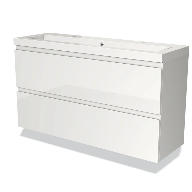 Modulo Slim Vanity units with basin | 120 cm High-gloss white Handle-less front Mineral marble 2 Stacked drawers BMW37-00393