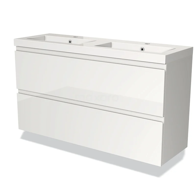 Modulo Slim Vanity units with basin | 120 cm High-gloss white Handle-less front Mineral marble 2 Stacked drawers BMW37-00425