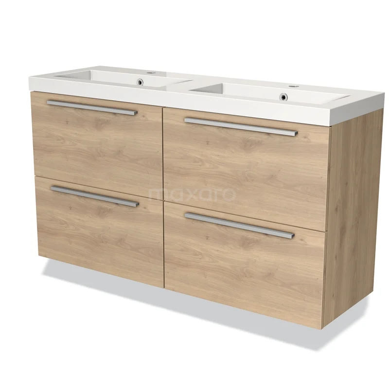 Modulo Slim Vanity units with basin | 120 cm Light brown oak Flat front Mineral marble 4 drawers BMW38-00023