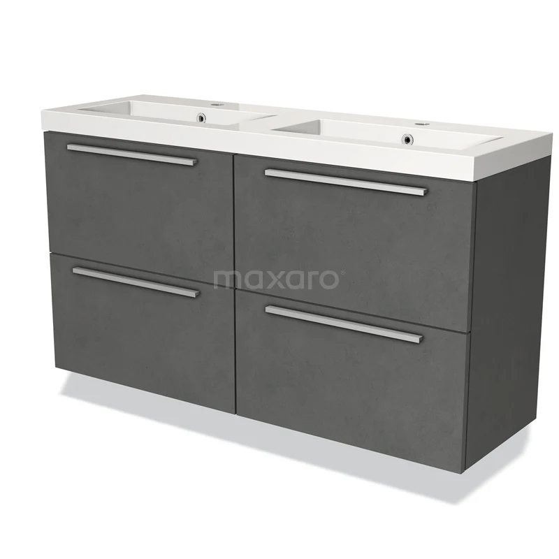 Modulo Slim Bathroom furniture with sink | 120 cm Dark grey concrete Flat front Mineral marble 4 drawers BMW38-00032 Double basin with dark grey drawer fronts, modern finish and chrome handles; ideal for a stylish bathroom.