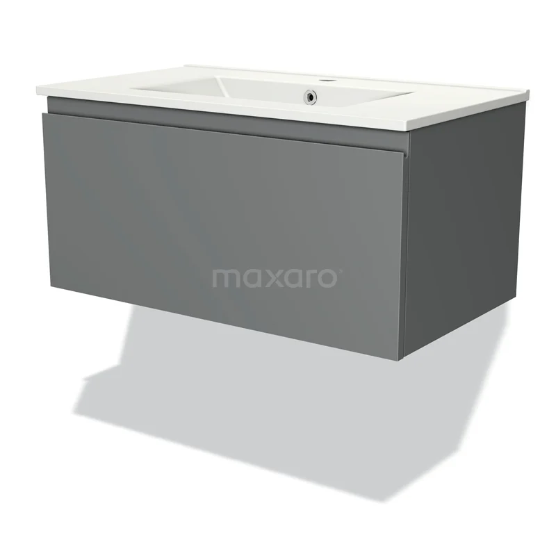 Modulo Vanity units with basin | 80 cm Mid grey Handle-less front Ceramic 1 drawer BMW11-02918