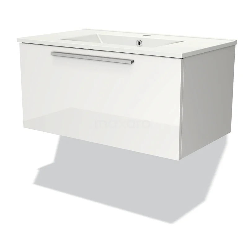 Modulo Vanity units with basin | 80 cm High-gloss white Flat front Ceramic 1 drawer BMW11-02919