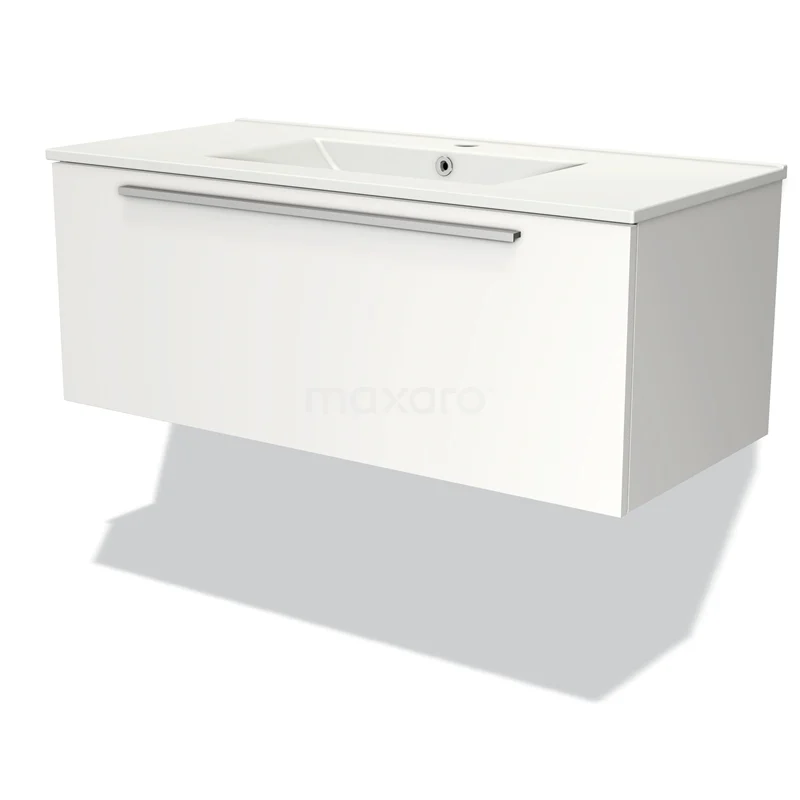 Modulo Vanity units with basin | 100 cm Matte white Flat front Ceramic 1 drawer BMW11-02954