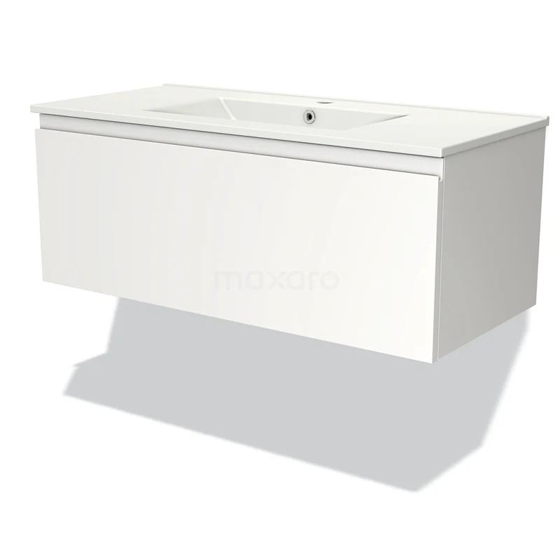 Modulo Vanity units with basin | 100 cm Matte white Handle-less front Ceramic 1 drawer BMW11-02956