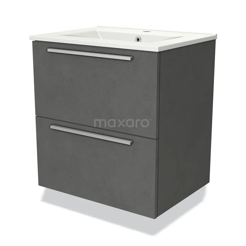 Modulo Vanity units with basin | 60 cm Dark grey concrete Flat front Ceramic 2 Stacked drawers BMW17-03083