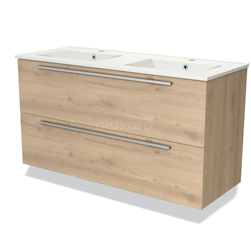 Modulo Vanity units with basin | 120 cm Light brown oak Flat front Ceramic 2 Stacked drawers BMW17-03170