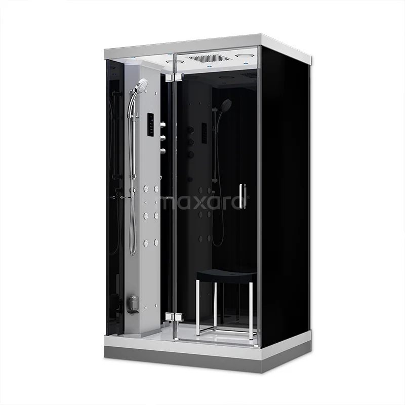 Lusso 1 Person Steam shower | 120x90 cm Black glass Pivot door Rectangle SHA1209221N