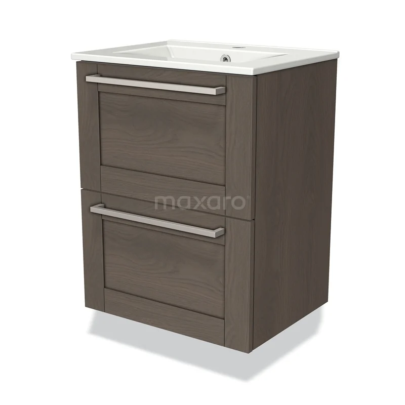 Modulo Slim Vanity units with basin | 50 cm Dark brown oak Frame front Ceramic 2 Stacked drawers BMW37-00476