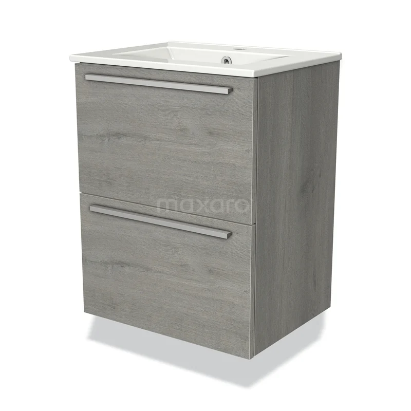 Modulo Slim Vanity units with basin | 50 cm Grey oak Flat front Ceramic 2 Stacked drawers BMW37-00477