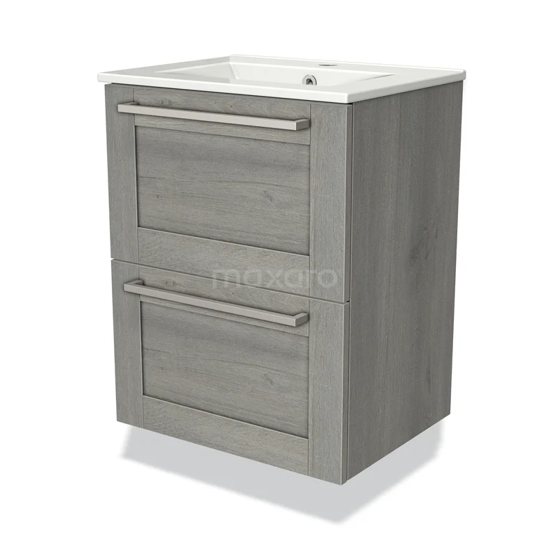 Modulo Slim Vanity units with basin | 50 cm Grey oak Frame front Ceramic 2 Stacked drawers BMW37-00478