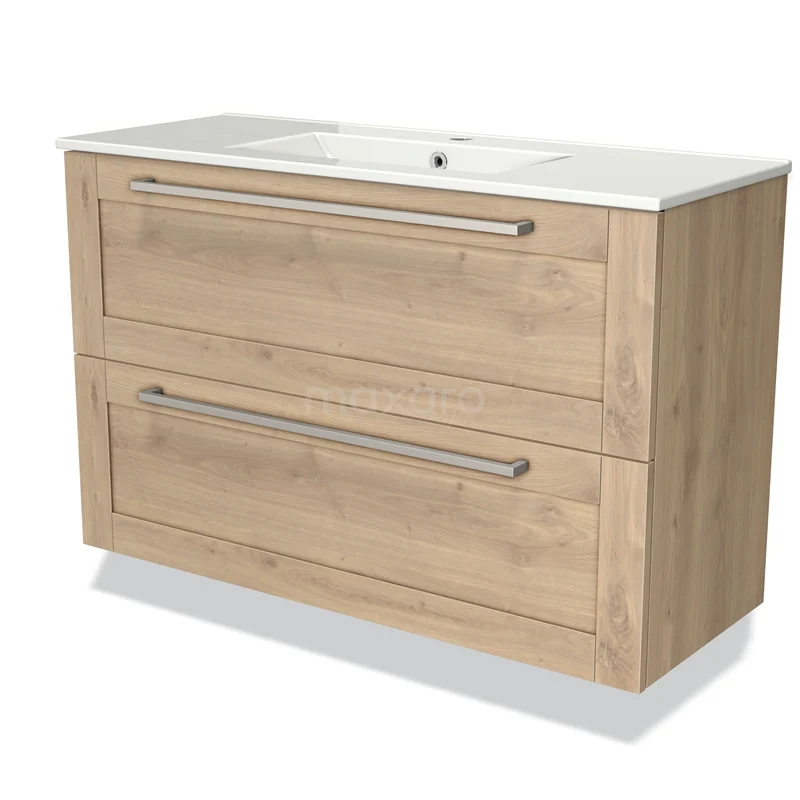 Modulo Slim Vanity units with basin | 100 cm Light brown oak Frame front Ceramic 2 Stacked drawers BMW37-00568