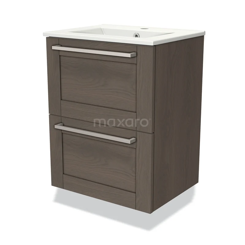 Modulo Slim Vanity units with basin | 50 cm Dark brown oak Frame front Ceramic 2 Stacked drawers BMW37-00604