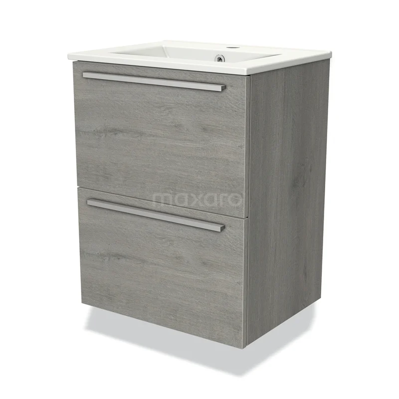 Modulo Slim Vanity units with basin | 50 cm Grey oak Flat front Ceramic 2 Stacked drawers BMW37-00605