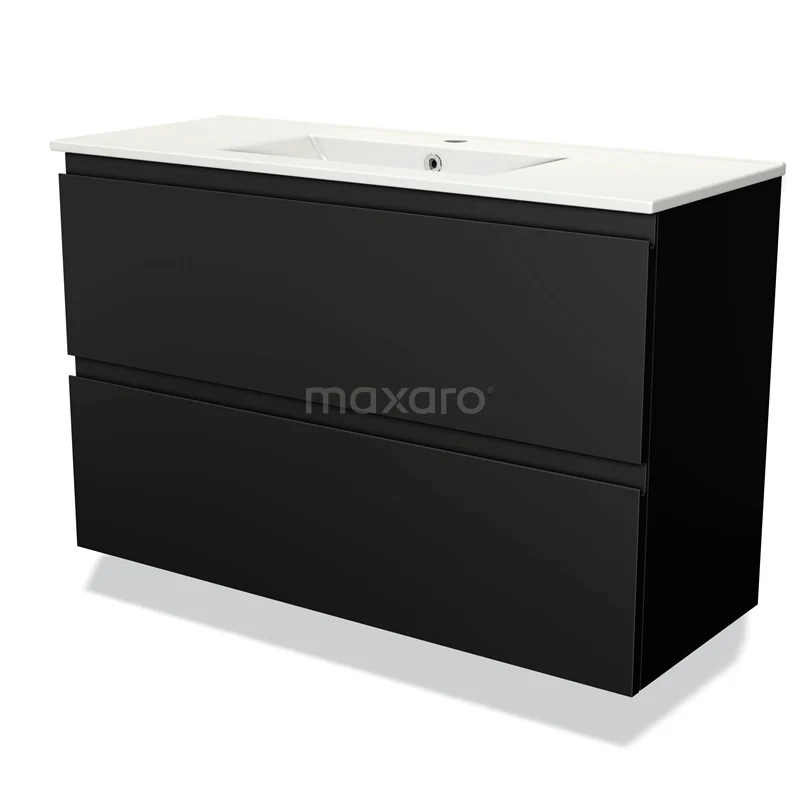 Modulo Slim Vanity units with basin | 100 cm Matte black Handle-less front Ceramic 2 Stacked drawers BMW37-00675