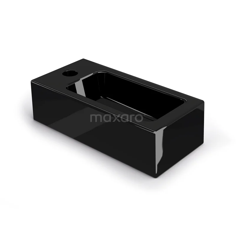 Small cloakroom basin WC Clasico Ceramic Gloss Black Tap hole left K110-1060GB