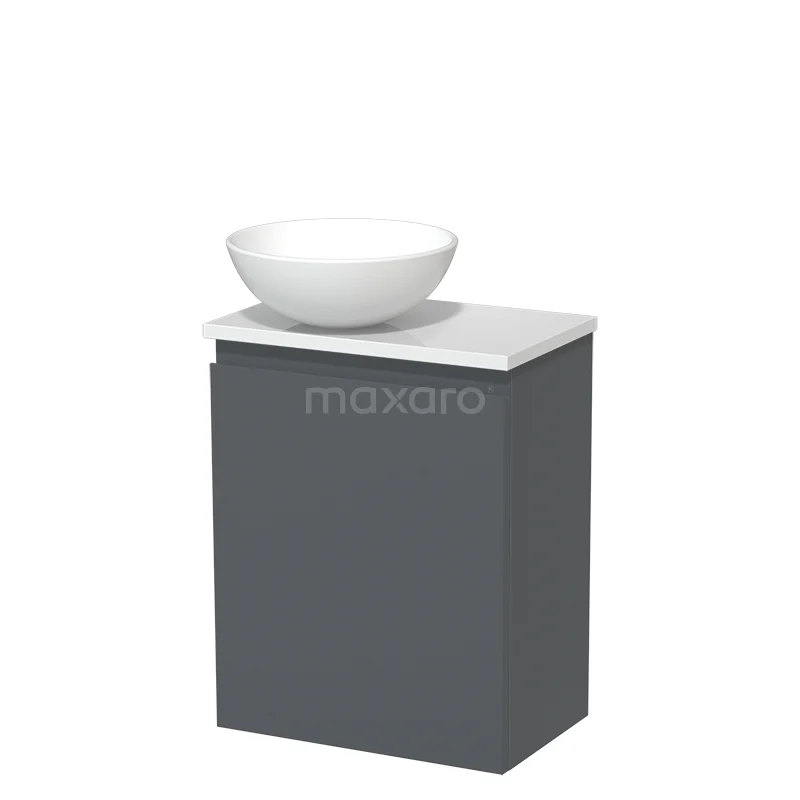 Toilet unit with countertop wash basin | 41 cm Dark grey Handleless front Matte white Ceramic countertop wash basin High-gloss white worktop TMK10-03665