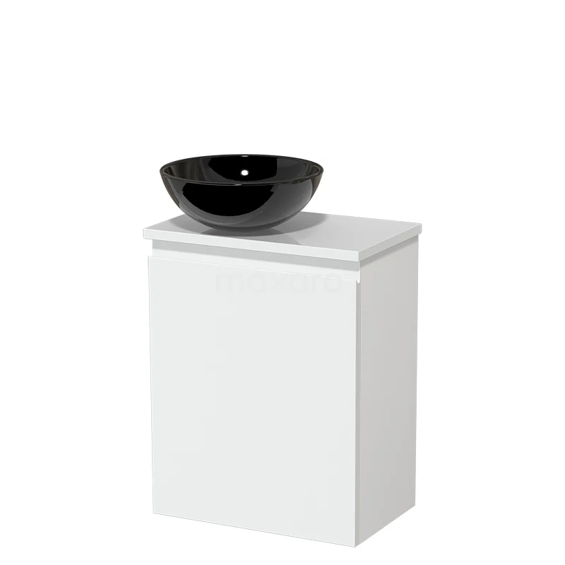 Toilet unit with countertop wash basin | 41 cm Matte white Handleless front High-gloss black Ceramic countertop wash basin High-gloss white worktop TMK10-04107