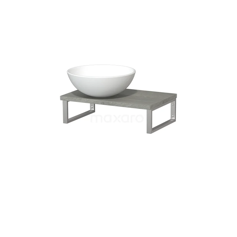 Modulo Pico Waschtischplatte mit Aufsatzwaschbecken | 41 cm Graue Eiche Matt Weiß Keramik TMK01-00185 Moderne Aufsatzwaschbecken auf grauem Holz-Badmöbel, minimalistisches Design mit Metallbeinen. Perfekt für stilvolle Bäder.